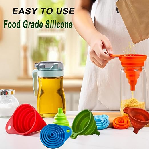 Kitchen Funnel Set 6 Pack,Large Medium and Small,2025 Upgrade Silicone Kitchen Gadgets Accessories Food Grade Collapsible Funnels for Kitchen Use Filling Bottles Liquid Powder Transfer