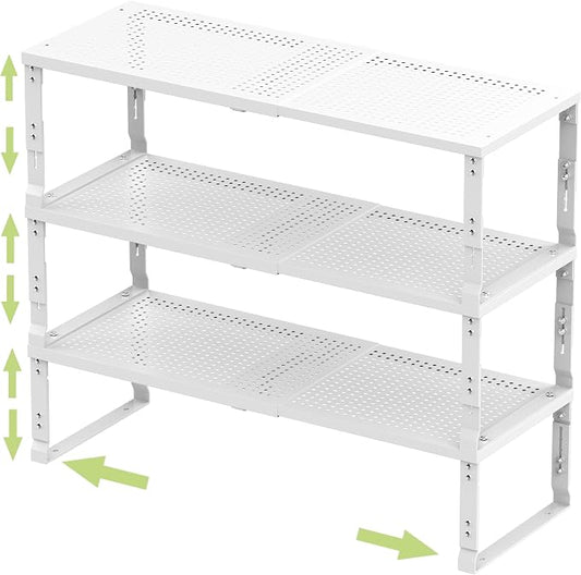 Jojocross Adjustable Expanable Stackable Spice Rack Shelf Pantry Storage Organizer for Kitchen Cabinet,Countertop,Bathroom and More.Space is no Longer Limited(3Packs/White/Large)