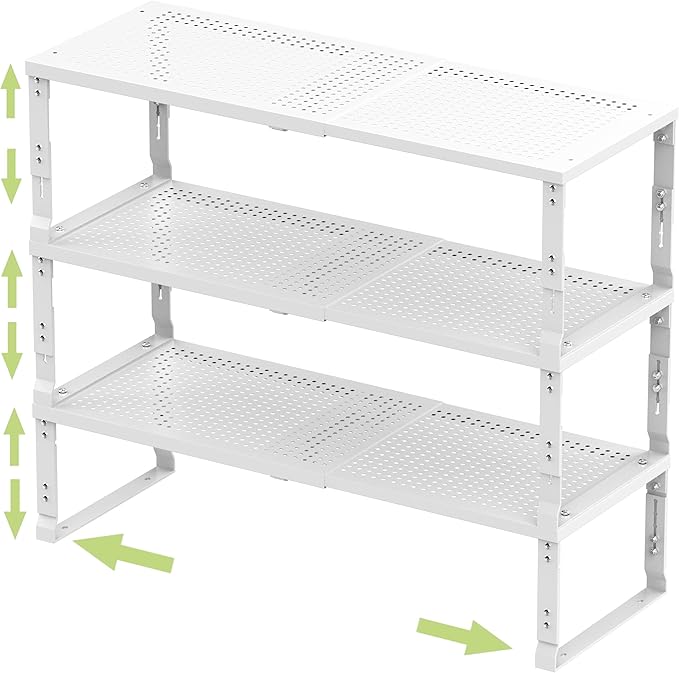 Jojocross Adjustable Expanable Stackable Spice Rack Shelf Pantry Storage Organizer for Kitchen Cabinet,Countertop,Bathroom and More.Space is no Longer Limited(3Packs/White/Medium)