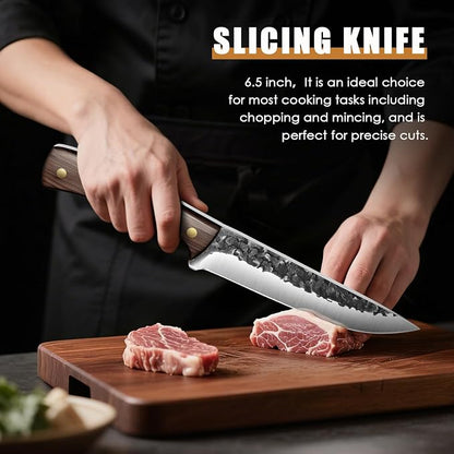 Chef Knife set 3Pcs, Professional Kitchen Knives, Sharp Butcher knife sets, Hand-forged High Carbon Steel Fillet Knife Meat Cleaver Viking Boning knife for Cooking, Gift Box