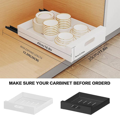 bealy 1 Pack Pull Out Cabinet Organizer Adhesive, 12'' W x 16.9" D x 3.1'' H Heavy Duty Carbon Slide Out Pantry Shelves, Sliding Drawer Pull Out Pantry Shelves for Kitchen, Living Room, Home