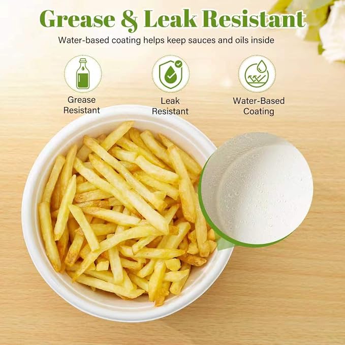 29 oz Disposable Bagasse Bowls with Lids, 50 Pack Compostable Soup Bowls with Lids, Sugarcane Fiber Food Containers, Enhanced Coating, Oil & Moisture Resistant, Microwave Safe for Takeout & Meal Prep
