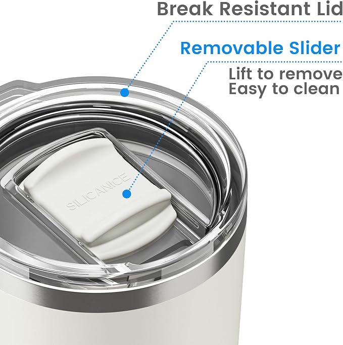 20oz Hygienic Stainless Steel Vacuum Insulated Tumbler w/ Easy-On/Easy-Off Lid - Removable slider, Double Wall 18/8 Travel Mug, BPA-Free, Fits Cup Holders, Premium Quality, Smart Value - Cream
