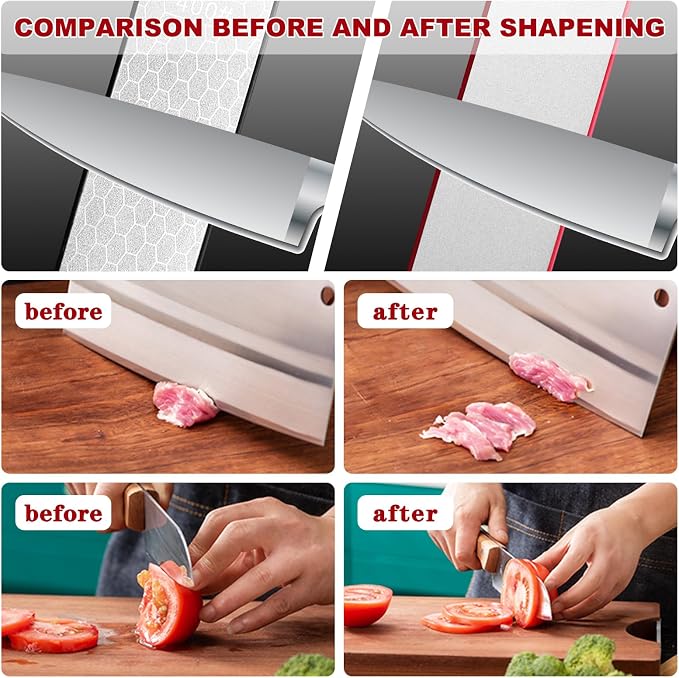 Diamond Sharpening Stone,400/1000 Grit Handheld Double-Sided Diamond Sharpener 5 in 1 Honeycomb Surface Knife Sharpener Plate Whetstone with Ceramic & Tungsten Steel Scissor Slot,Red
