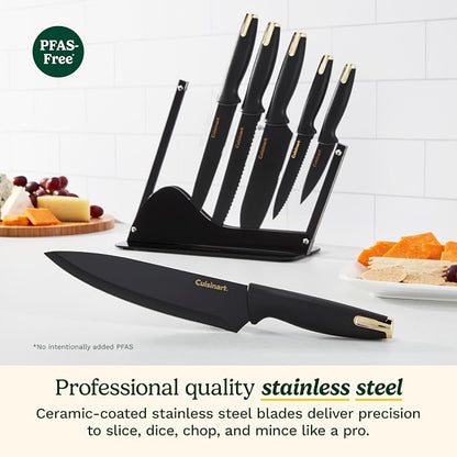 Cuisinart Advantage Nonstick Ceramic-Coated Knife Set, 7-Piece Acrylic Block Stainless Steel Knives for Precise Cutting, Durable Kitchen Knife Set with Ergonomic Handles, G1042-7BG