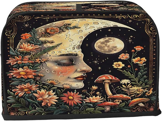 Moon Mushroom Toaster Cover 2 Slice Wide Slot Washable Toaster Covers | Face Flowers Dust and Fingerprint Protection Bread Maker Covers for Kitchen Accessories Decor Bakeware Women Gift