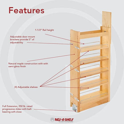Rev-A-Shelf PULLOUT, Pant Try, Wood, 43" H X 8" W