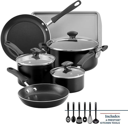 Farberware Cookstart Aluminum DiamondMax Nonstick Cookware Set, Kitchen Essentials, 15-Piece, Black
