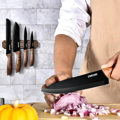 Cohesion 5 PCS Kitchen Knife Set with Magnetic Knife Holder for Wall, Ultra Sharp Chef Boxed Knife Set With Sheathes for Multipurpose Cooking with Ergonomic Handle