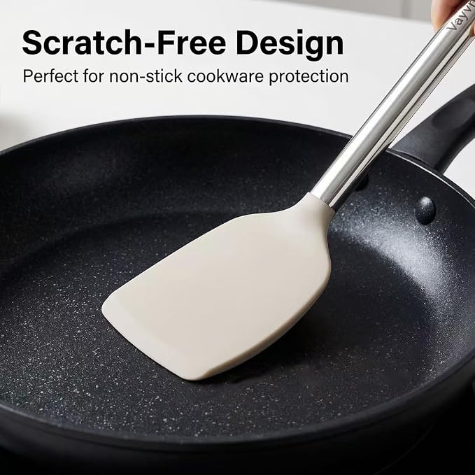 Vayvnt 4 Pieces Silicone Kitchen Spatula Utensils Set, Silicone Cooking Utensils for Non-Stick Cookware, Heat Resistant Silicone Utensils for Cooking, Kitchen Spatula Turner, Dishwasher Safe, Khaki