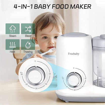 Freebaby 4 in 1 Baby Food Maker and Steamer, One Step Baby Food Processor and Puree Blender, 400ml Big Capacity, Dishwasher Safe Steam Basket, BPA-Free