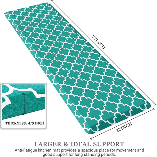 WISELIFE Anti Fatigue Floor Mat - 4/5 Inch Thick Kitchen Mat Non Slip Waterproof Heavy Duty Ergonomic Comfort Mat Durable for Home, Office, Sink, Laundry,(22" x 72", Green)