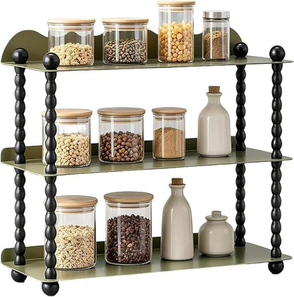3-Tier Kitchen Countertop Organizer, Vintage Metal Spice Rack, Multi-Purpose Bathroom Counter Organizer, Rustic Countertop Storage Shelf for Mug, Cosmetics, Coffee Station and Vanity Decor