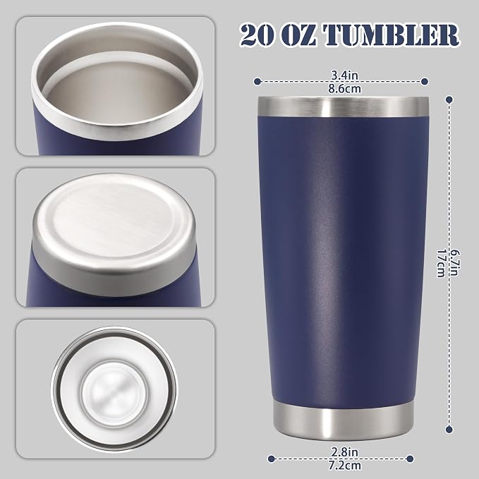 20 oz Tumbler with lid Double Wall Vacuum Insulated Tumblers Stainless Steel Coffee Mug Travel Coffee Tumbler Powder Coated Tumbler Cup Keep Hot&Cold - (Navy 12 Pack)