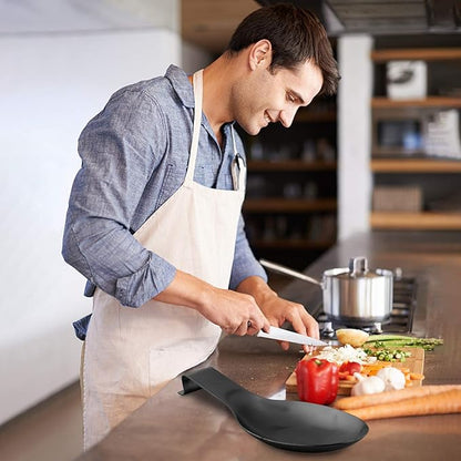 VanlonPro Stainless Steel Spoon Rest, Spatula Ladle Holder, Stainless Steel Utensil Spoon Rest Holder, Brushed Finish, Dishwasher Safe 9.8 x 3.7 Inch (Black 1PC)