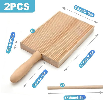 CoguZed Wooden Gnocchi Board Set with Rolling Pin, Professional Gnocchi Maker and Pasta Board for Homemade Garganelli, Natural Wood Paddle for Kitchen Cooking