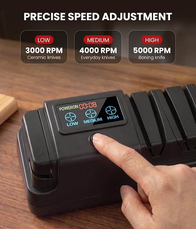 Electric Knife Sharpener for Kitchen - Professional 3-Stage Sharpening for Straight-Edge & Serrated Knives and Scissors, with 100% Diamond Abrasive (Black)