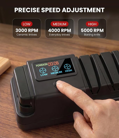 Electric Knife Sharpener for Kitchen - Professional 3-Stage Sharpening for Straight-Edge & Serrated Knives and Scissors, with 100% Diamond Abrasive (Black)