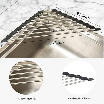 Ahyuan Roll up Dish Drying Rack Over The Sink Kitchen Roll up Sink Drying Rack Portable Dish Drainer Foldable Dish Drying Rack (Black, Triangle 16.3''X9.4'')