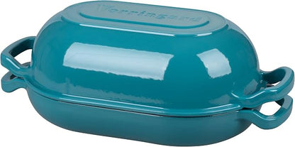 VORRINGARD Enameled Cast Iron Sourdough Bread Oven, Dutch Oven, Loaf Cast Iron Bread Pan for Homemade Bread Baking, Meatloaf Pan with Lid, 5QT, Bluegreen