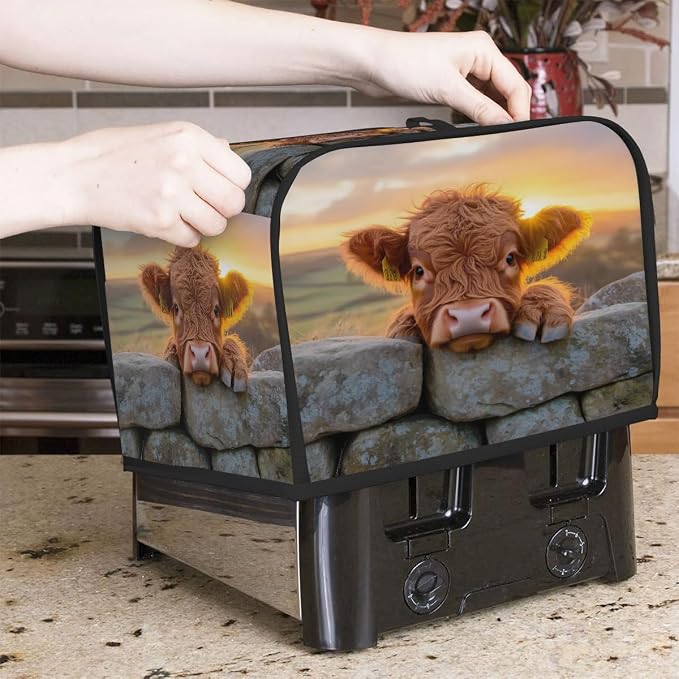 Toaster Cover 4 Slice Wide Slot High Mountain Cattle CowBread Toaster Oven Dustproof Cover Small Appliance Kitchen Covers Dust and Fingerprint Protection for Women Gift 4 Slice
