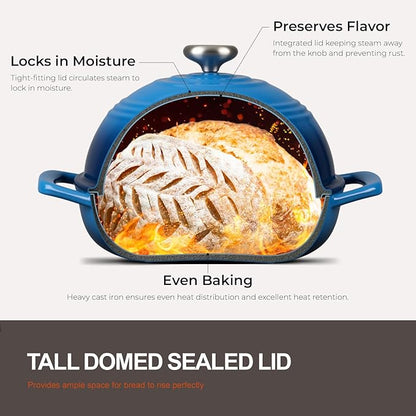 Overmont 6QT Enameled Cast Iron Bread Oven — Taller Body for Even Baking, Durable & Easy-to-Clean, Includes Dome Lid, Cotton Potholders & Cookbook, Perfect for Home Bakers & Sourdough Enthusiasts