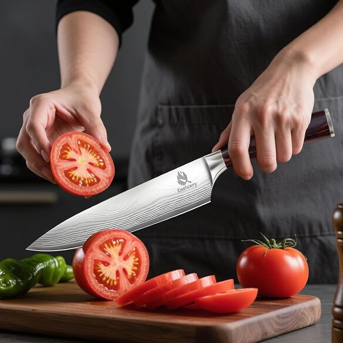 Kitchen Knife Set, Chef Knife, Utility Knife & Paring Knife for Precise Cutting, High Carbon Stainless Steel Professional Chef Knife Set with Wooden Handle, Ultra Sharp Blade (5-Piece)