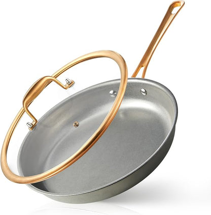 KOKHUB 11 Inch Tri-Ply Stainless Steel Pan, Retro Skillet with Tempered Glass Lid, PFOA/PTFE/PFAS Free Cooking Pan, Non Toxic Cookware, Oven Safe, Dishwasher Friendly, Induction Compatible