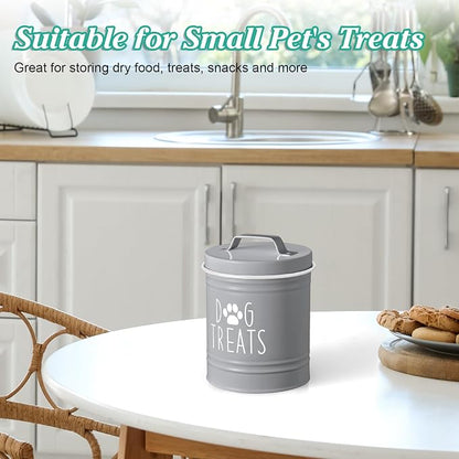 OUTNILI Small Dog Treat Container Airtight - 6" Tall X 4.9" Round Gray Dog Treat Jar for Kitchen Counter - Rustic Treat Storage Canister for Dogs, Cats, Small Animals - Gifts for Pet Owners