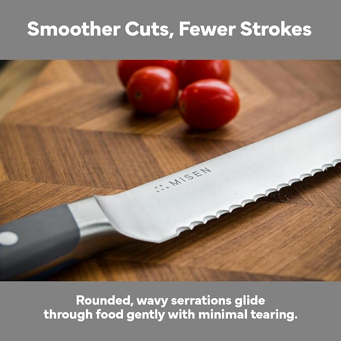 Misen Serrated Bread Knife - High-Carbon Japanese AUS8 Steel - Perfect for Soft Foods, Bread, Pastries, and Fruits - Verstatile Slicer, Razor-Sharp Edge, Durable Blade, Ergonomic Handle - 10", Gray