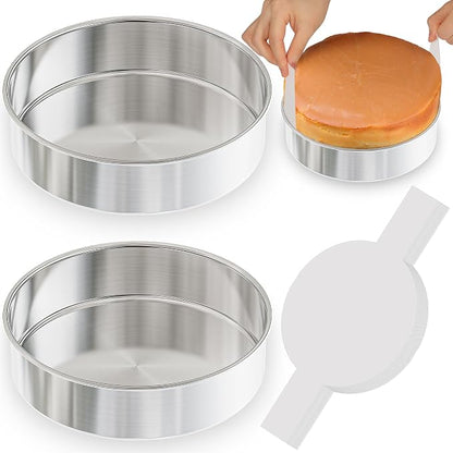 8 Inch Cake Pan Set of 3, 2Pack Cake Pans & 1Pack Parchment Paper(100 Sheet), Stainless Steel Round Layer Cake Baking Pans, Circle Cake Pan Tins for Birthday Christmas, Healthy & Dishwasher Safe