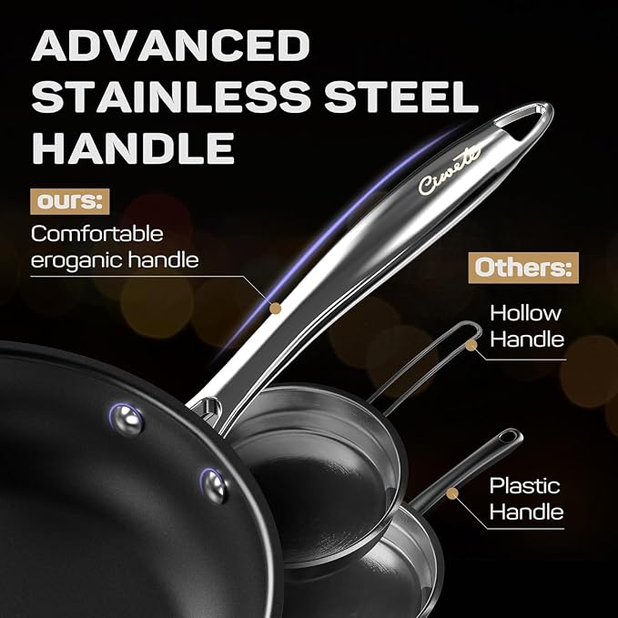 Ciwete 11-Piece Stainless Steel Pots and Pans Set Non Stick, Tri-Ply Stainless Steel Cookware Set, Induction Kitchen Cookware Sets with Steamer Insert & Stay-Cool Handles, Dishwasher, Oven Safe