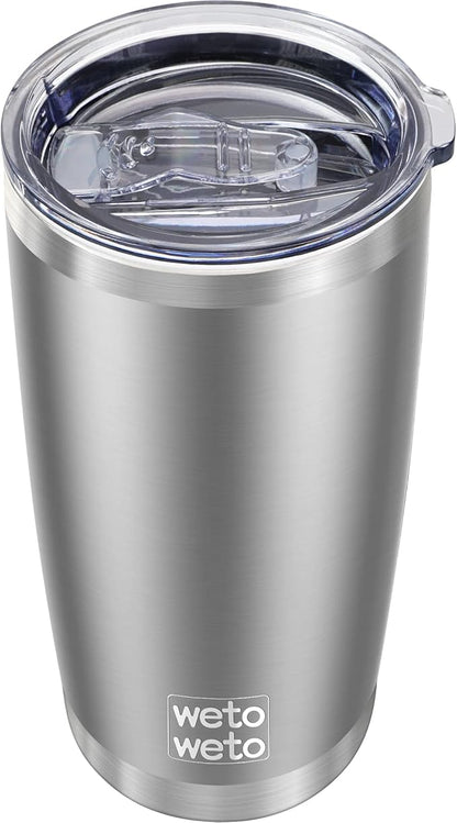 WETOWETO 20oz Tumbler, Stainless Steel Vacuum Insulated Water Coffee Tumbler Cup, Double Wall Powder Coated Spill-Proof Travel Mug Thermal Cup for Home Outdoor (Stainless, 1 Pack)