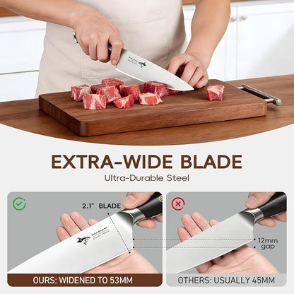 MAD SHARK 8-Piece Knife Block Set, German High-Carbon Steel Chef Set,15° Ultra-Sharp Edge,Full-Tang Lightweight Handle,Gift for husband Wife Friends