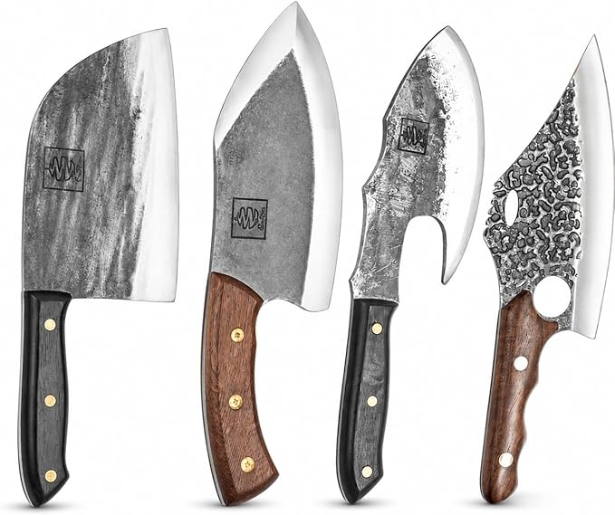 COOLINA The Favorite 4 Knife Set - Viking-Inspired Kitchen Knives for Chefs & Home Cooks, Includes Promaja Chef's Knife, Lixy Cleaver, Machado Butcher Knife, and Gator Utility Knife