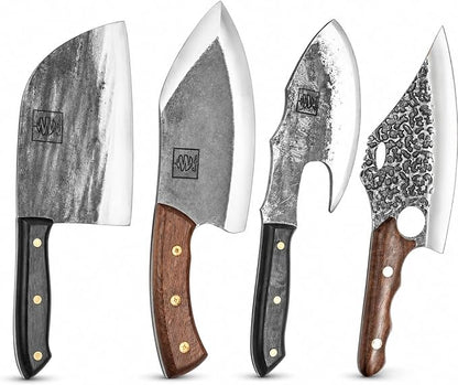 COOLINA The Favorite 4 Knife Set - Viking-Inspired Kitchen Knives for Chefs & Home Cooks, Includes Promaja Chef's Knife, Lixy Cleaver, Machado Butcher Knife, and Gator Utility Knife