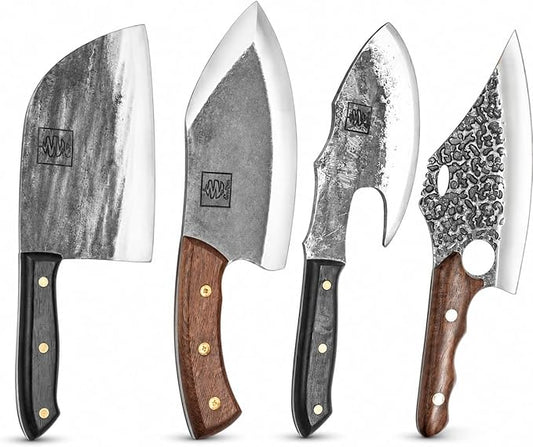 COOLINA The Favorite 4 Knife Set - Viking-Inspired Kitchen Knives for Chefs & Home Cooks, Includes Promaja Chef's Knife, Lixy Cleaver, Machado Butcher Knife, and Gator Utility Knife