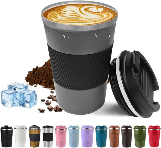 SPLMIFA Vacuum-Insulated Stainless Steel Travel Coffee Mug, Leak-Proof Reusable Coffee Cup with Lid-Keeps Drinks Hot & Cold for Hours, Durable Double Wall Tumbler for Men & Women (3rd-Grey, 17OZ)