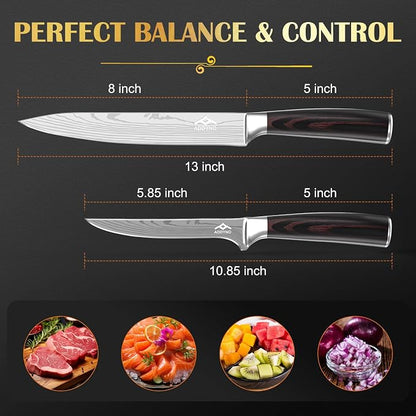 8inch &4inch Stainless Steel Chef's Knives, Japanese High Carbon Steel Sharp Paring Knife with Ergonomic Handle