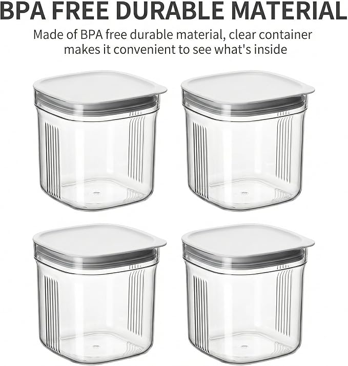 Airtight Food Storage Containers with Lids, 4 Pcs Set BPA Free Clear Kitchen Pantry Organization Canisters for Herbs, Coffee, Tea - Keeps Food Fresh & Dry (Transparent-4pcs set)