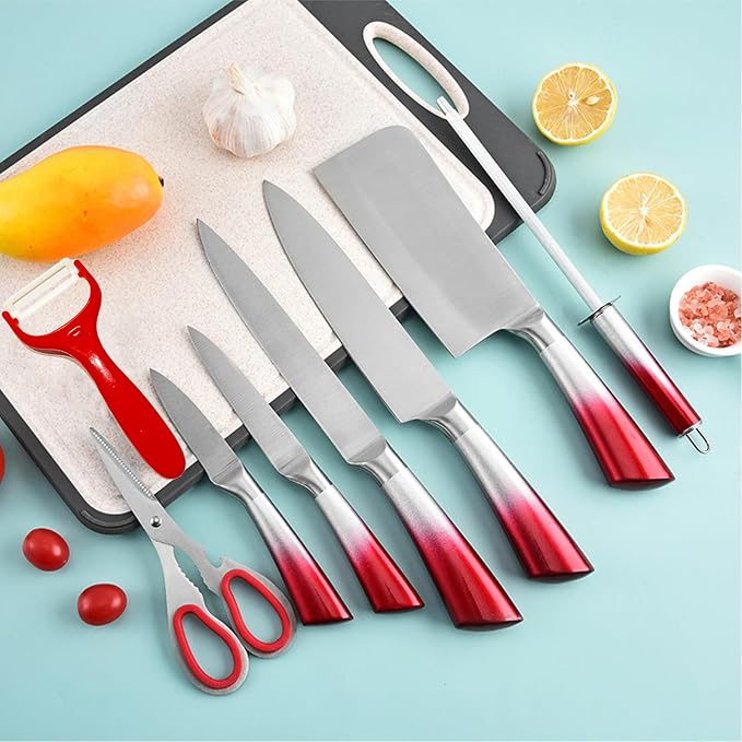 Professional 9-Piece Kitchen Knife Set with Acrylic Block - Non Stick Sharp Stainless Steel Chef Knives with Sharpener,Gift for Home Kitchen Women
