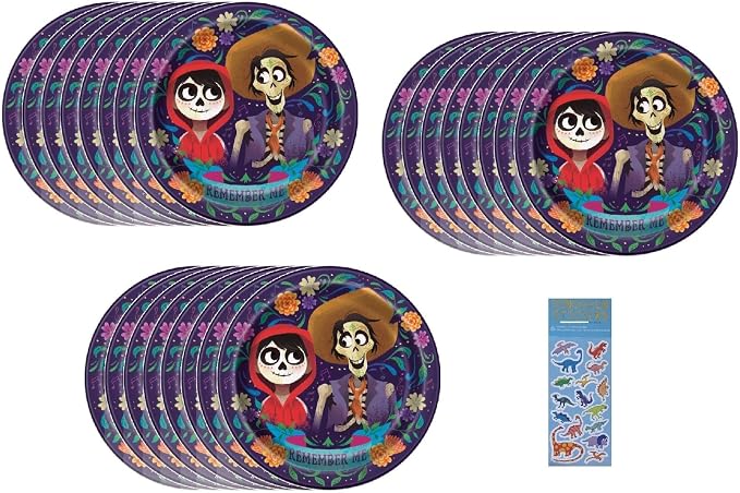 Unique Coco Party Supplies Bundle Pack includes 24 Lunch Paper Plates
