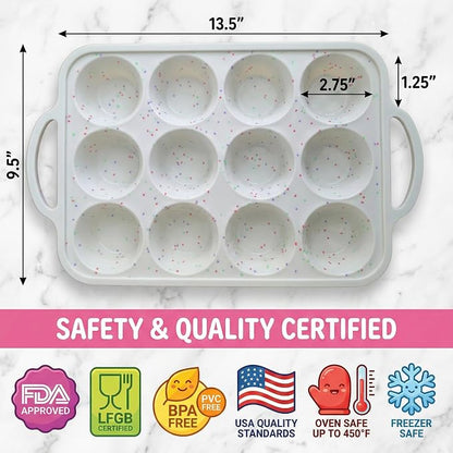 BAKE BOSS 2-Pack Silicone Muffin Pan for Baking with Metal Reinforced Frame -12 Cup Regular Size Cupcake Pan, BPA Free Silicone Muffin Tray - Cupcake Baking Pan Molds for Oven & Dishwasher Safe