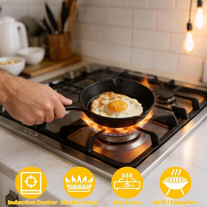 4 Pack Mini Cast Iron Skillet, 5.5 Inch Small Cast Iron Frying Pan, Pre-Seasoned Cast Iron Skillet Set, Black Non-Stick Mini Cast Iron Cookware for Stove Oven Grill Safe Indoor and Outdoor Use