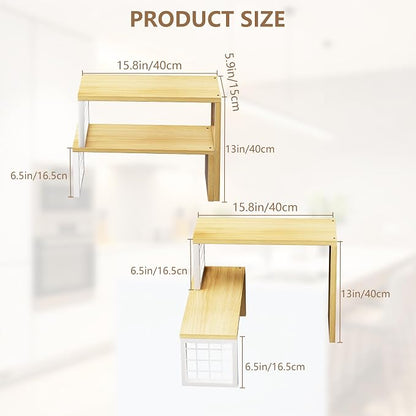 Kitchen Countertop Organizer, 2 Tier Spice Rack, Adjustable Cabinet Organizer Shelf, Corner Counter Shelf for Kitchen, Pantry, Coffee Station, Stackable, Expandable, Beige