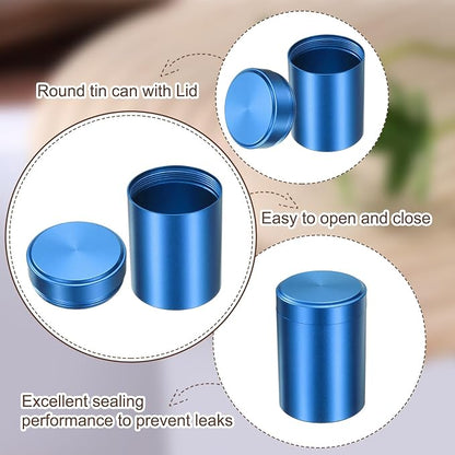 uxcell 3pcs Portable Storage Jar, Multipurpose Airtight Container Bottle Mini Smell Proof Metal Round Tins with Lid for Spices Blue Tea Candy, Blue