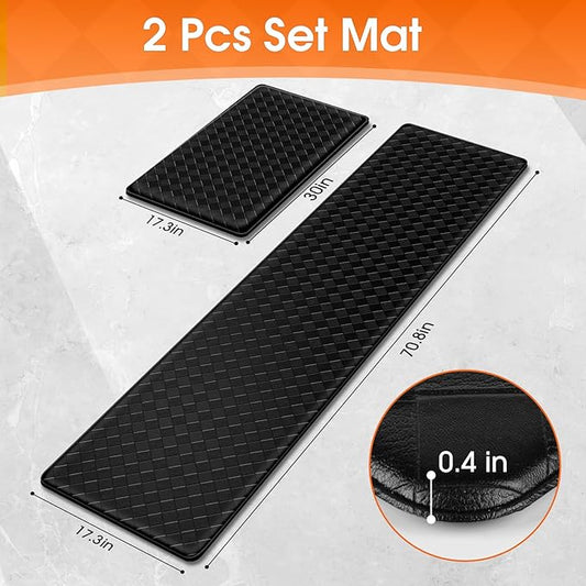 TranquilRelax 2-Piece Anti-Fatigue Kitchen Mats, Cushioned Non-Slip Waterproof Sink & Stove Floor Mats, Comfortable Standing Rug Set for Kitchen, Laundry & Entryway, Black