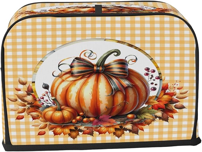4 Slice Pumpkin Orange Autumn Toaster Cover Waterproof Dust Fingerprint Bread Machine Cover Washable Kitchen Appliance Protector For Home Kitchen Bakeware Table Decor Women Gifts