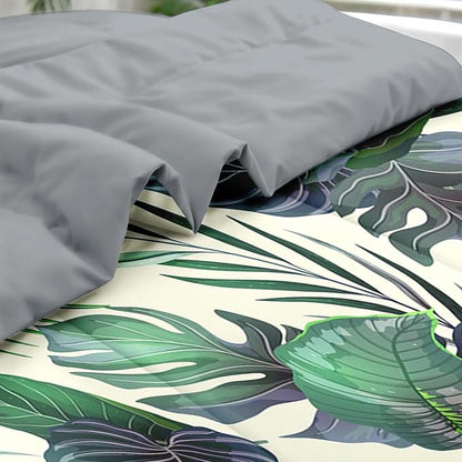 Pamnest Comforter Set Queen Size, Palm Leaf Tropical 7 Pcs Bedding for Kids and Adults, Plants Leaves Hawaiian Bed Sheet Sets with Fitted Sheet 2 Pillowcase & 2 Sham for Bedroom Bed Decor