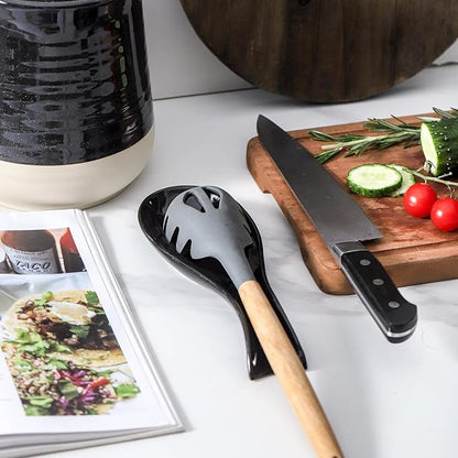 Ceramic Spoon Rest for Stove Top, Large 8.7 Inch Spoon Holder for Kitchen Counter, Porcelain Utensil Rest for Ladle, Spatula, Housewarming Gifts, Dishwasher Safe and Heat-Resistant, Black (1 PC)